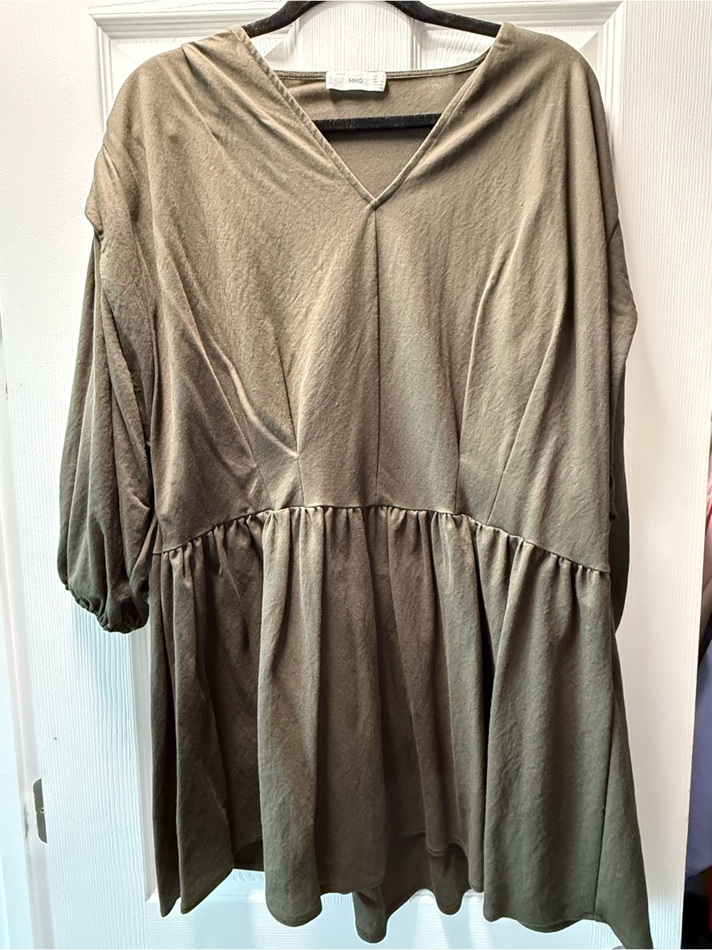 Mango Olive green  V-Neck mini dress